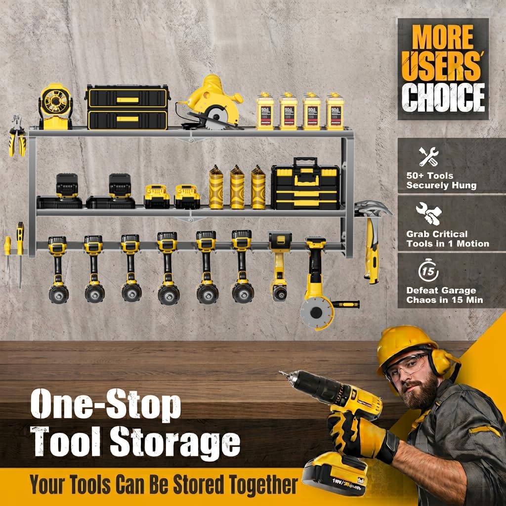 Heavy Duty Power Tool Organizer Wall Mount, Drill Holder Storage Rack Shelf