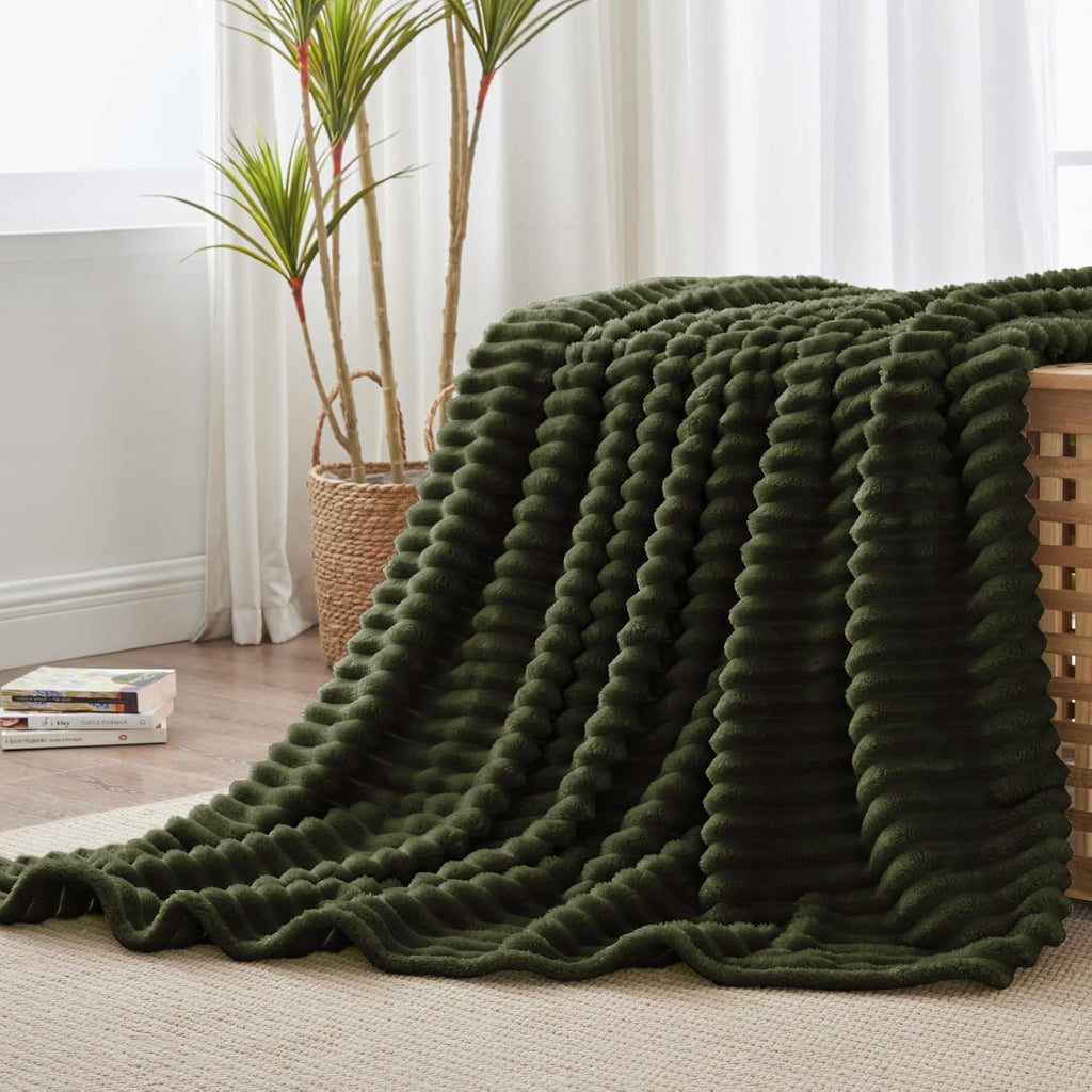 BEDELITE Ribbed Olive Green Throw Blanket for Couch, 50"x60"