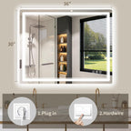 30"x36" LED Bathroom Mirror with Lights, Backlit + Front Lit, Anti-Fog, Lighted Bathroom Mirror for Wall, HD Shatterproof Tempered Glass, Dimmable, Memory Function (Horizontal/Vertical)