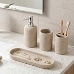 Bathroom Accessories Set,4 PCS Bathroom Organizer,Sand Stone Look,Beige