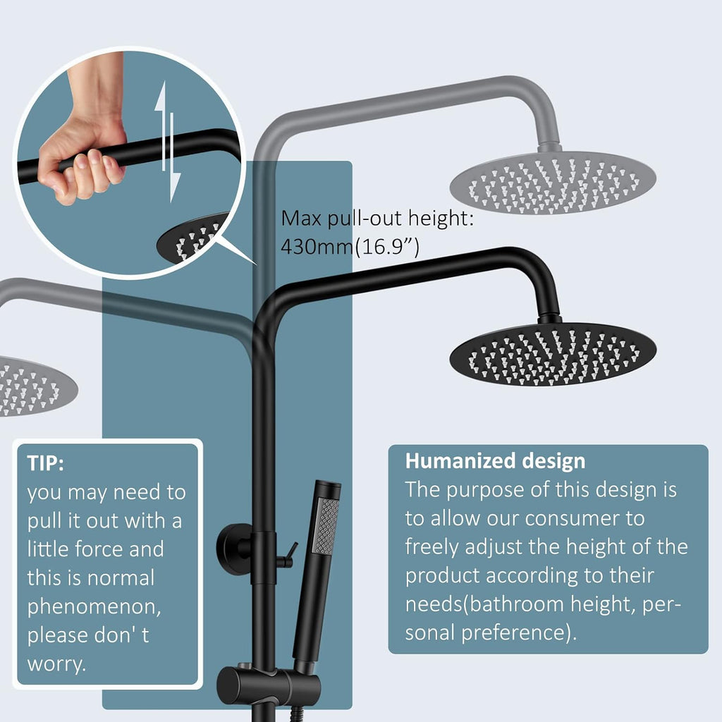 Aolemi Outdoor Shower SUS304 Outside Kit Handheld Tub Spout Matte Black