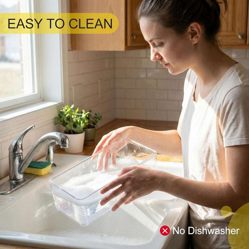 Hudgan 4 Clear Pantry Organizer Bins for Kitchen Drawer, Refrigerator