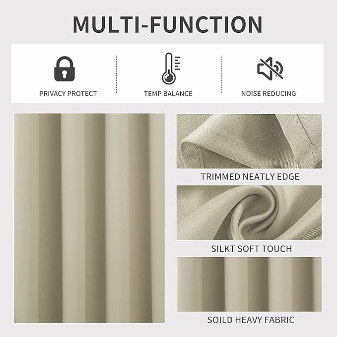 Joydeco Light Beige Custom Solid Single Blackout Curtain - Image 4