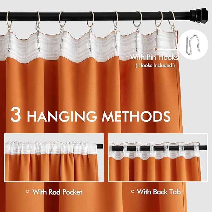 MIULEE Orange Back Tab Blackout Curtains 108 Inch Long 2 Panels Set - Image 3