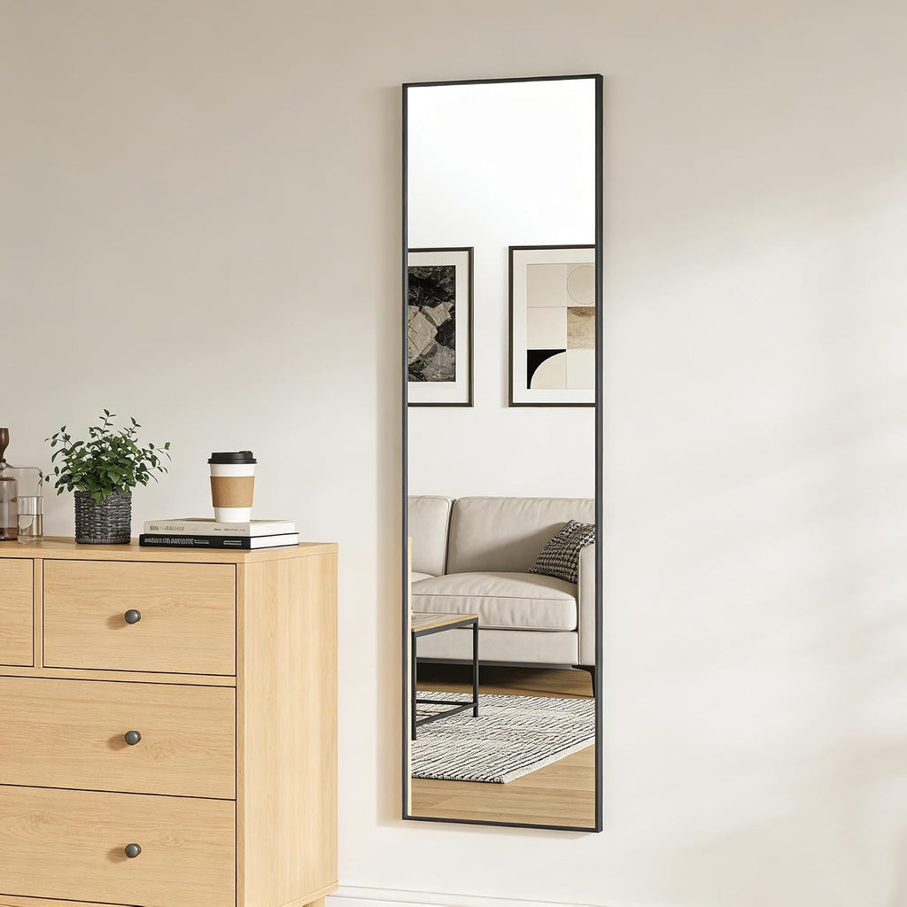 48x14 Inch Full Length Mirror Over the Door Hang or Wall Mounted Black