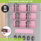 4 Pack Magnetic Shelves for Washing Machine, Heavy-Duty Magnetic Laundry Organizer with Hooks, Washing Machine Shelf for Refrigerator, Metal Storage Baskets, Closet & Laundry Room Organization (Pink)