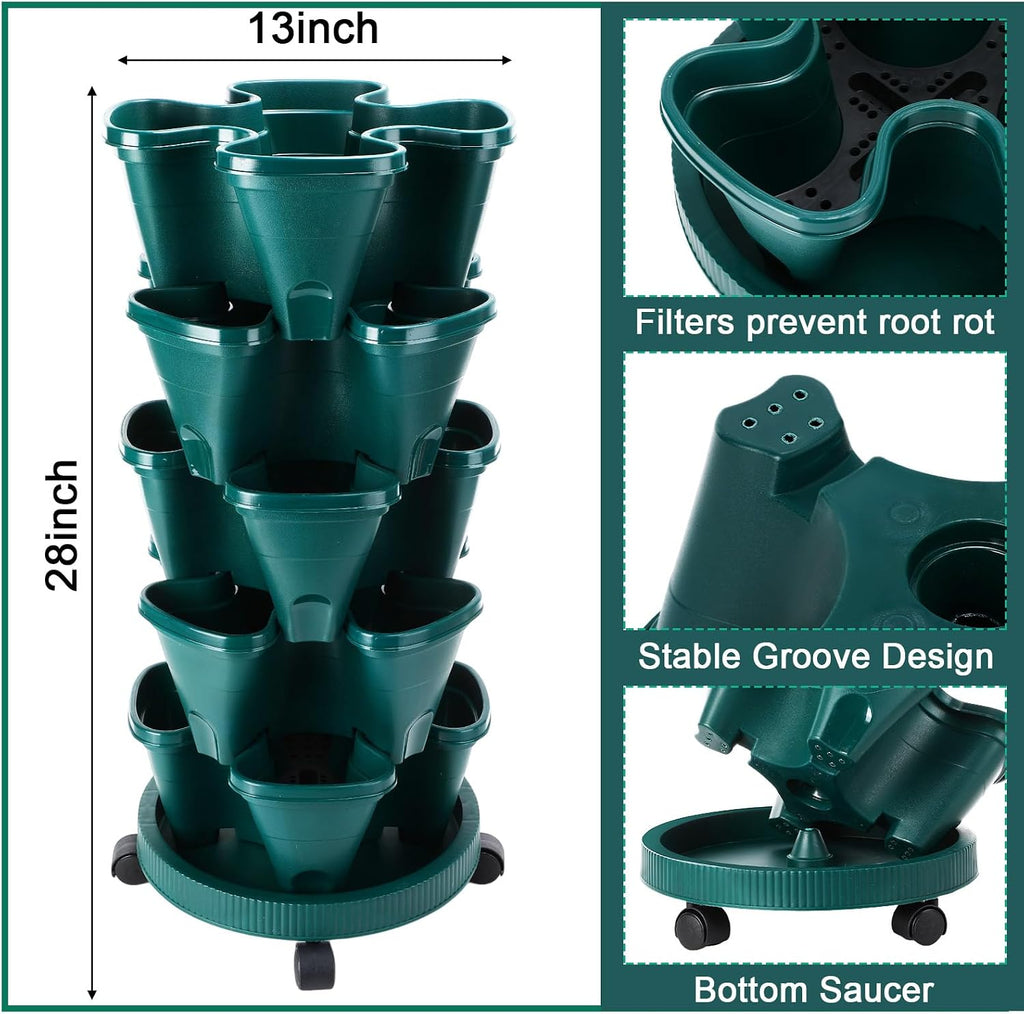 Umigy 2 Set 5 Tier Stackable Planters Vertical Garden Planters, Dark Green