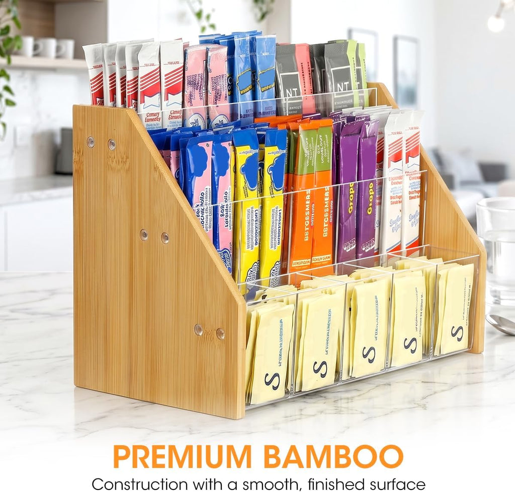 AIEVE Bamboo Drink Packet Organizer, 3-Tier Drink Mix Organizer