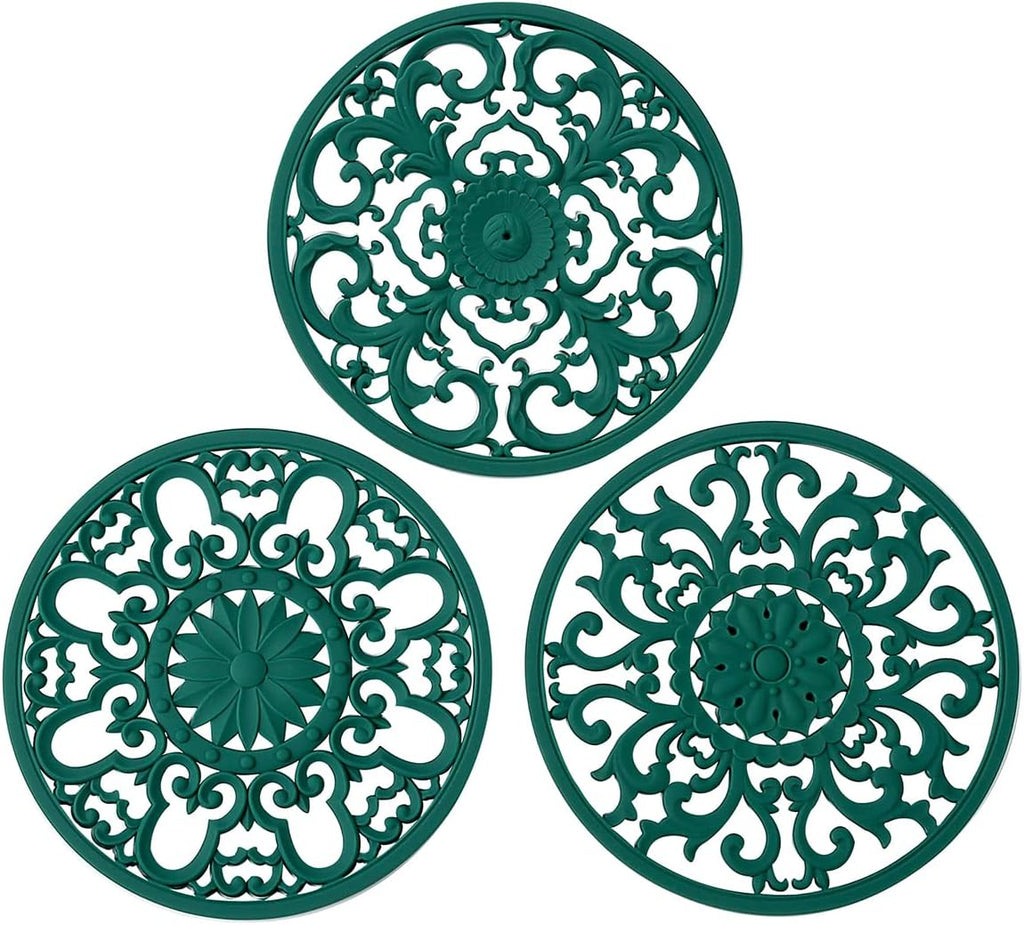 Extra Thick Silicone Trivet Mat for Hot Dishes, Hot Pots and Pans, Pot Holder, Hot Pad to Portect Your Table and Countertop, Kitchen Decor and Accessories,Turquoise,Set of 3