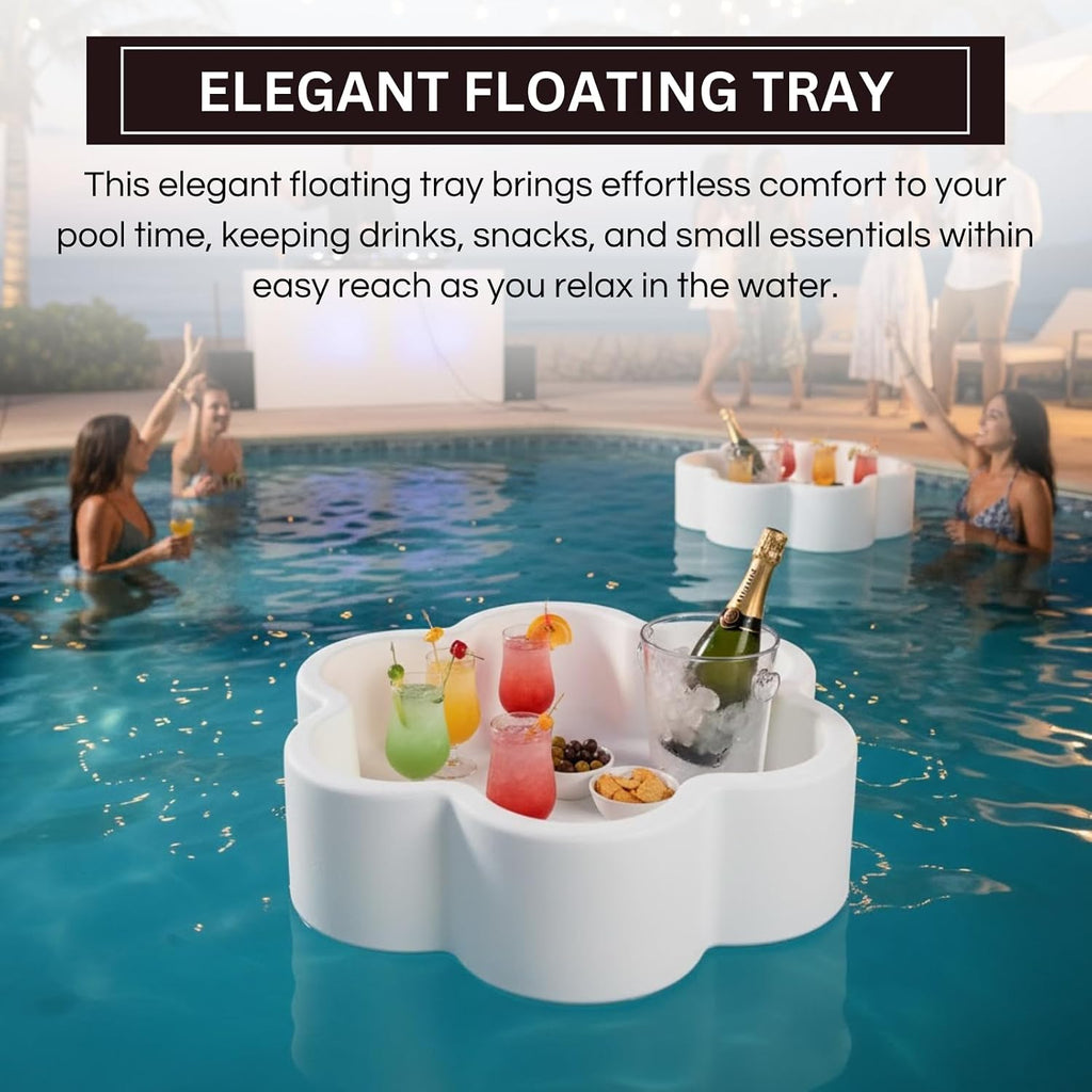 Floating Flower Tray, Single Piece, Lightweight Serving Holder for Drinks Snacks Small Items, Ideal for Summer Relaxation Outdoor Poolside Lounging Beach Parties and Gift Giving - 19.5" 12L White