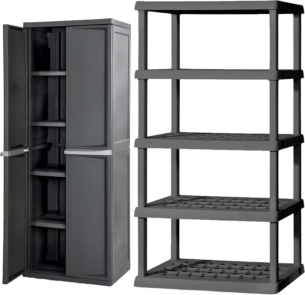 Sterilite 4 Shelf Unit, Heavy-Duty Plastic Utility Storage Rack, 3-Pack