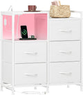 Somdot Wide Bedroom Nightstand with 5 Drawers, Charging Station & LED Light