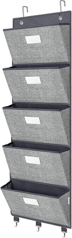 Over the Door Wall File Organizer, Hanging File Folders Organizer with 5 Large Pockets for Office and Back to School Supplies, Papers, Charts, Mails, Magazine Storage and Organization