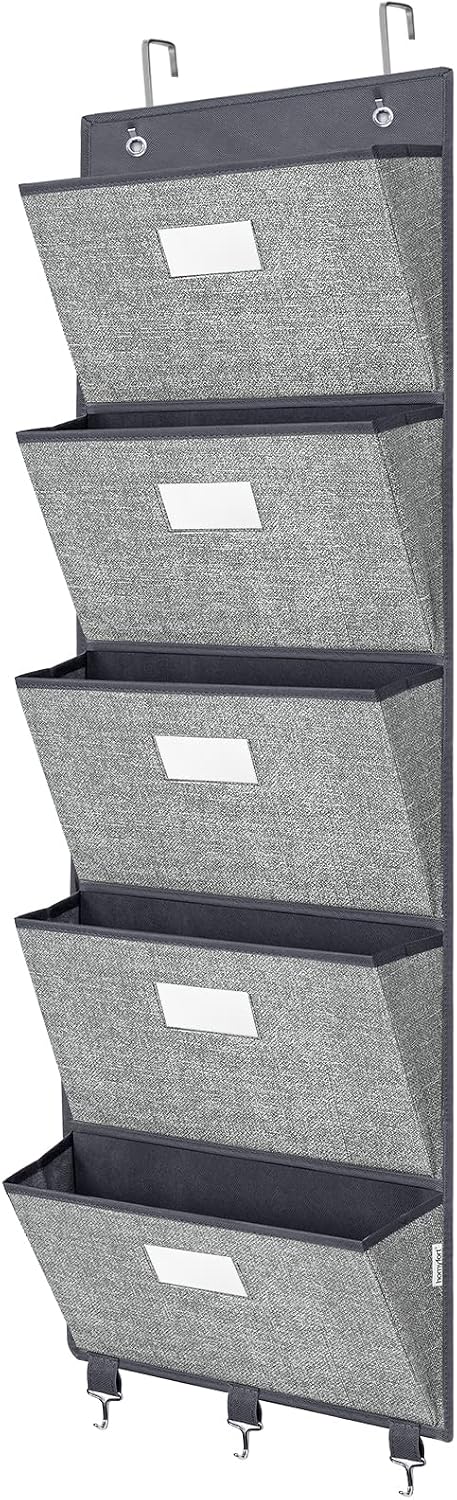 Over the Door Wall File Organizer, Hanging File Folders Organizer with 5 Large Pockets for Office and Back to School Supplies, Papers, Charts, Mails, Magazine Storage and Organization