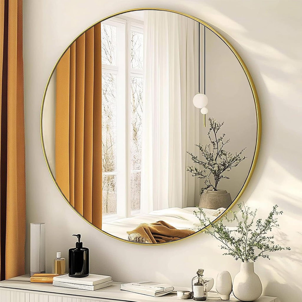 Round Mirror 30 inch Silver, Circle Mirror, Brushed Nickel, Chrome