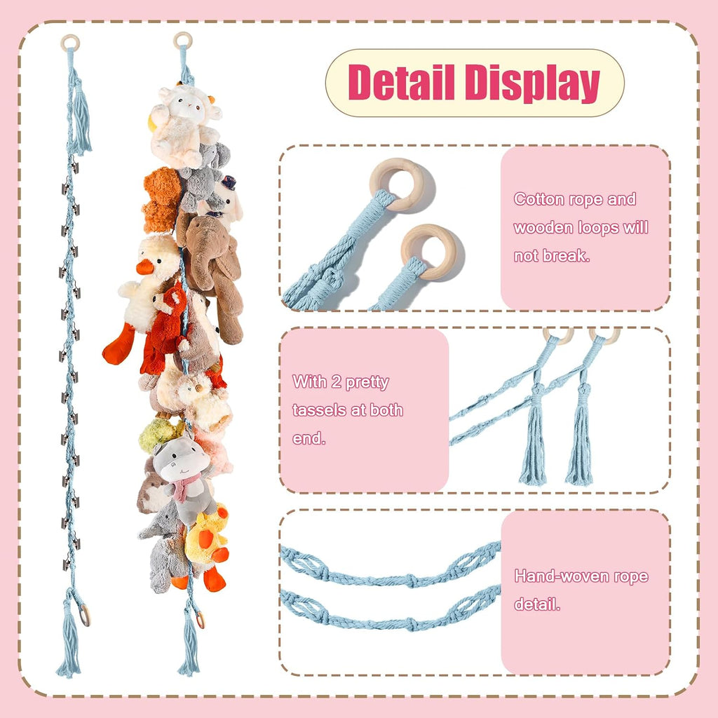 CERETIA 80" Stuffed Animal Organizer Chain, Corner Storage,Baby Blue,2pc