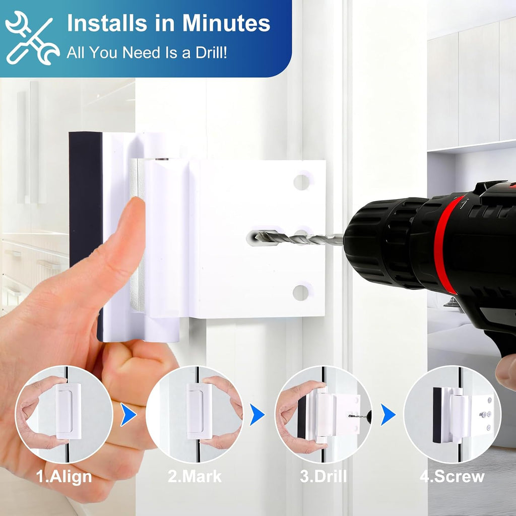 2-Pack Heavy-Duty Door Security Lock – Childproof Reinforcement Latch, Withstands 800 lbs of Force, Includes 8 Screws – Home Safety and Privacy Protection (White)