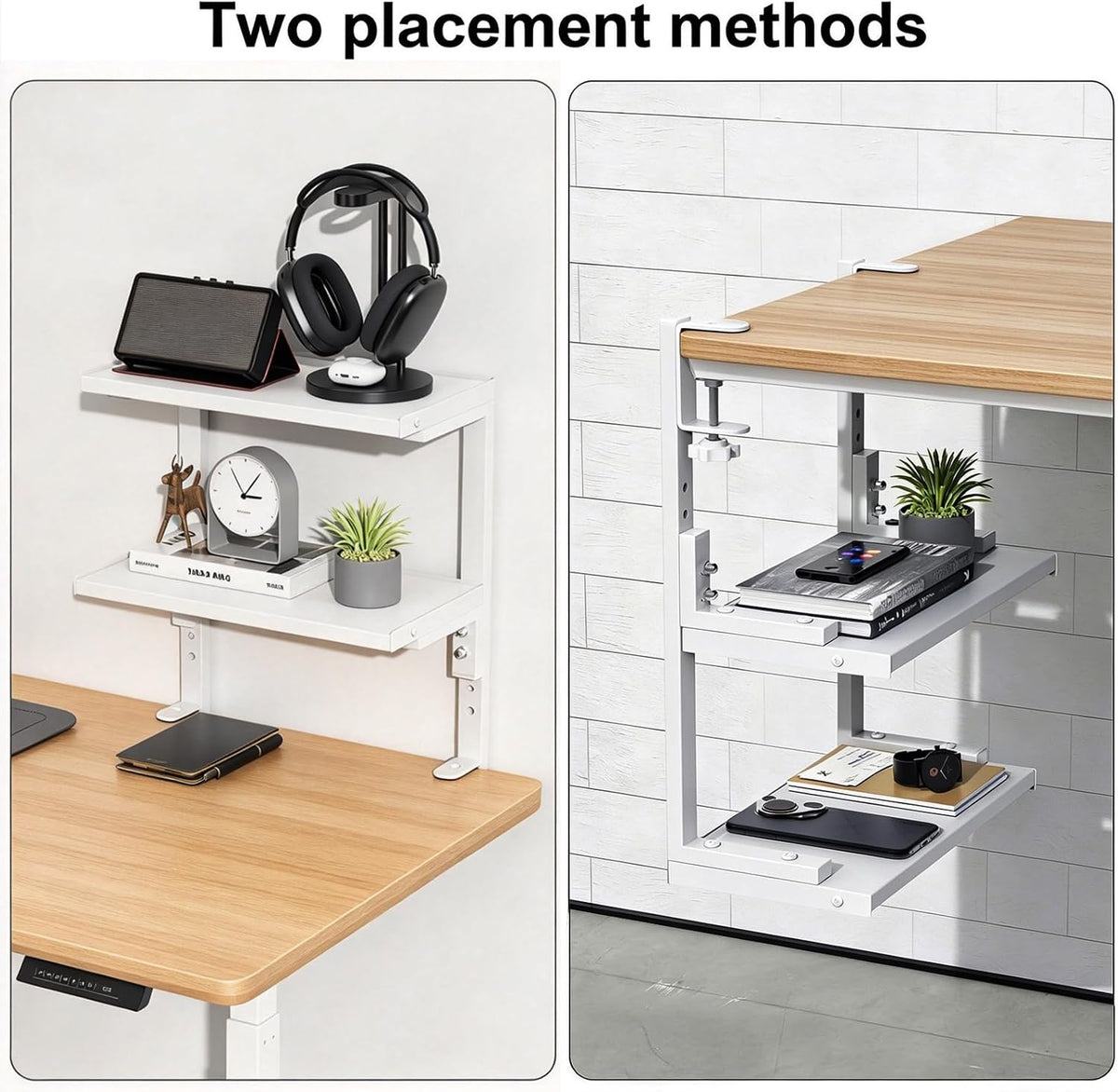 2 Tier Clamp on Desk Shelf (White)