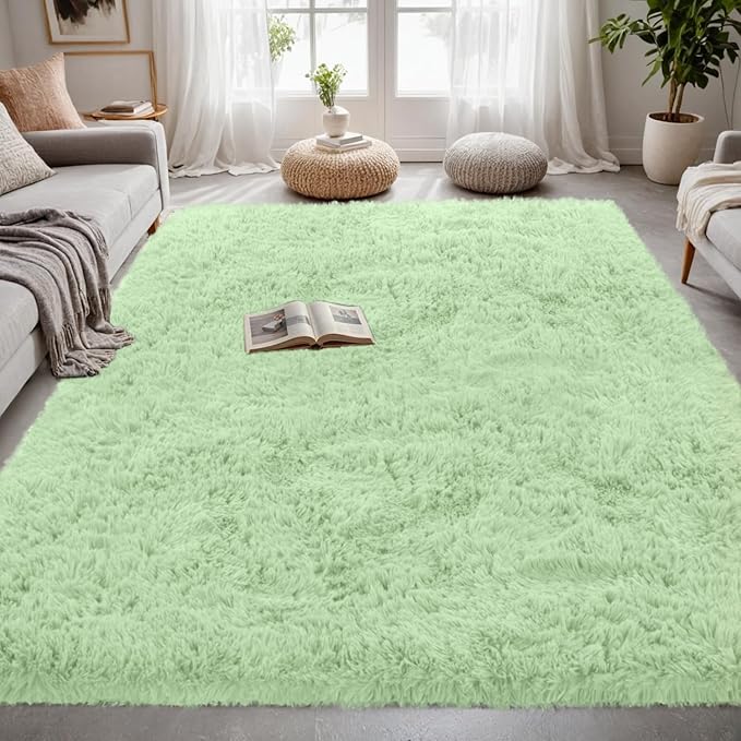 4x6 Area Rugs for Living Room Rug: Soft Fluffy Shag Mint Green Rugs for Bedroom - Image 2