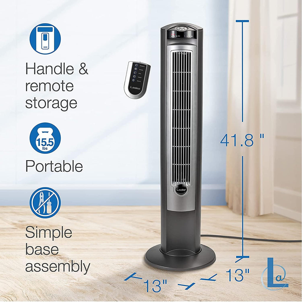 Lasko Oscillating Tower Fan with Remote - 42" - T42951 - Silver