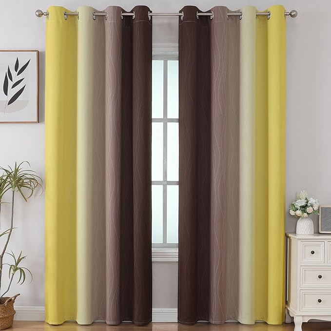 Estelar Textiler Brown and Yellow Gradient Blackout Curtains - Image 2