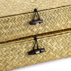 Hipiwe 2 Packs Flat Wicker Basket Box with Lid Woven Seagrass Storage Bins