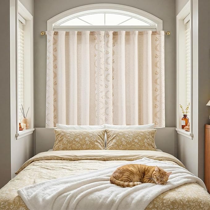 jinchan Belrose Linen Floral Cafe Curtains 45 Inch Length Embroidered Farmhouse - Image 4
