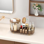 Makeup Organizer Countertop with 2 Rotating Perfume Trays, 5-Compartment Vanity Skincare Organizers, Make Up Desk Organization and Storage with Cosmetic Brush Holder for Bedroom Bathroom Counter
