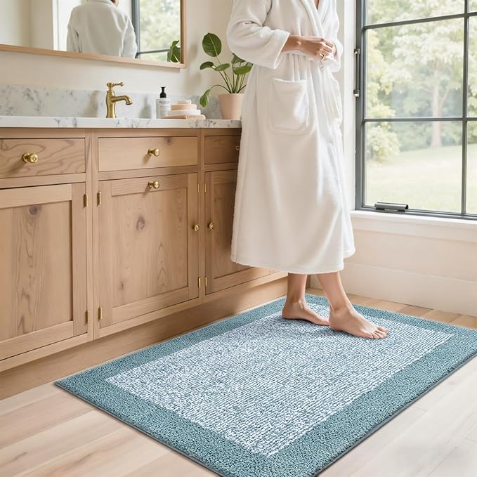 48x32 Large Bathroom Rugs Washable Non Slip, Dusty Blue Bath Mat - Image 3