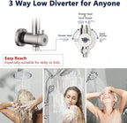 Rainfall 8 Inch Round Shower Head with High Pressure Handheld Spray Combo, Drill-Free Slide Bar with Adjustable Shower Extension Arm, 3-Way Diverter for Easy Reach, 5Ft Hose- Brushed Nickel