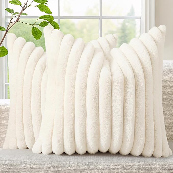 decorUhome Summer Cozy Faux Fur Throw Pillow Covers 24x24 Set of 2 Decorative by decorUhome