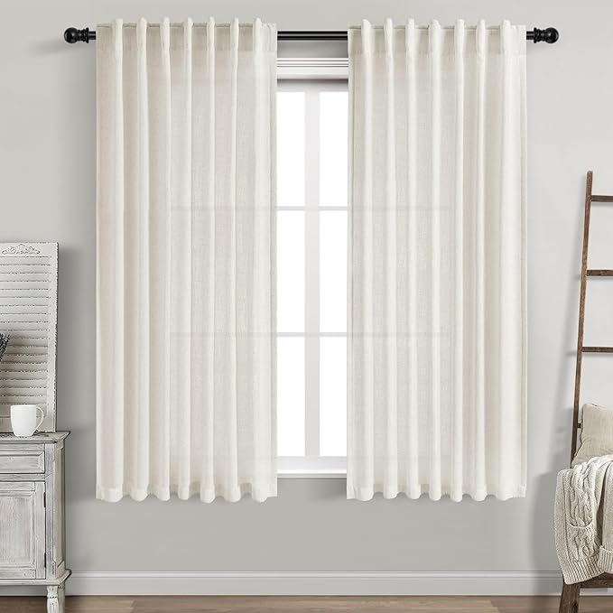 Nanspring Cream Linen Curtains 58 Inch Length by Nanspring