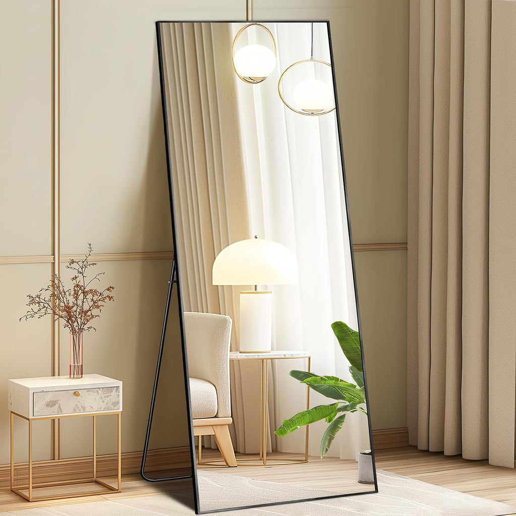 DUMOS 56"x15" Full Length Mirror with Stand, Full Body Mirror, Black