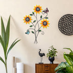 Metal Sunflower Wall Decor with Butterfly 3D Colorful Outdoor Wall Art