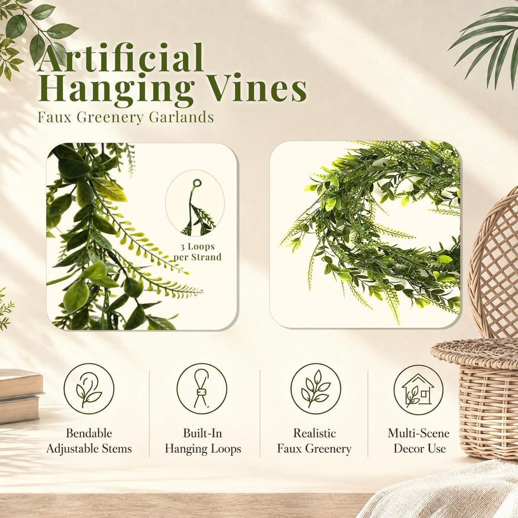 6 Pack 5.6 Ft Faux Greenery Vines, Artificial Hanging Plant Patio Decor