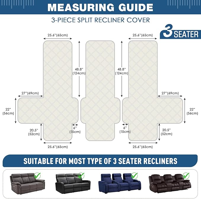 TAOCOCO 100% Waterproof Recliner Sofa Cover, Non Slip Split Couch Covers - Image 5