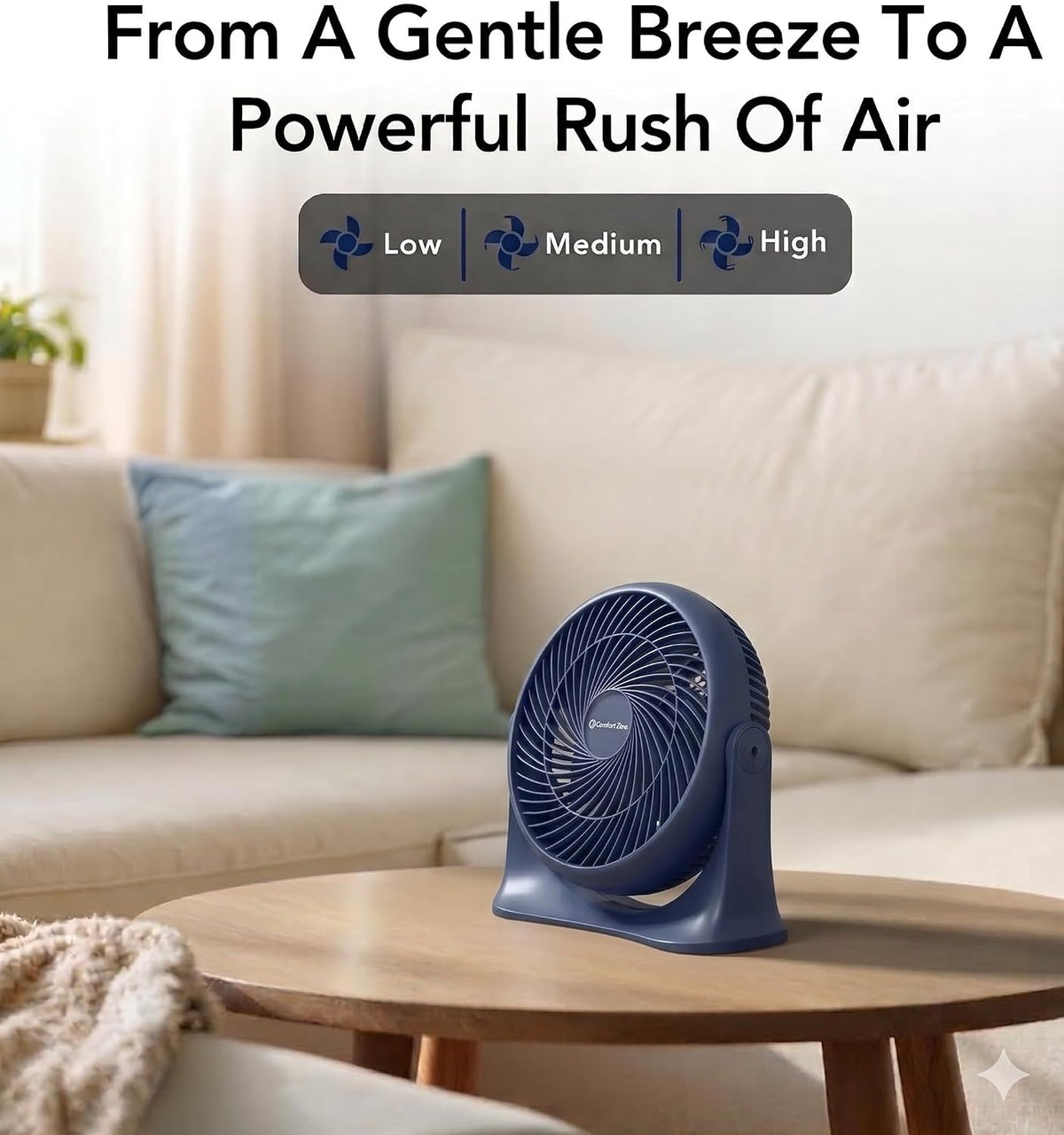 COMFORT ZONE 11" 3-Speed Tabletop Air Circulator Fan with Tilt, Navy