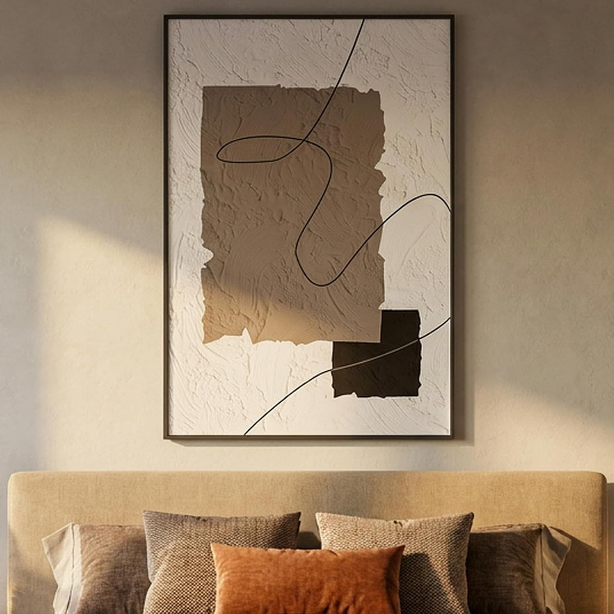 QKF Earth Geometric 3D Texture Black Aluminum Frame Canvas Wall Art