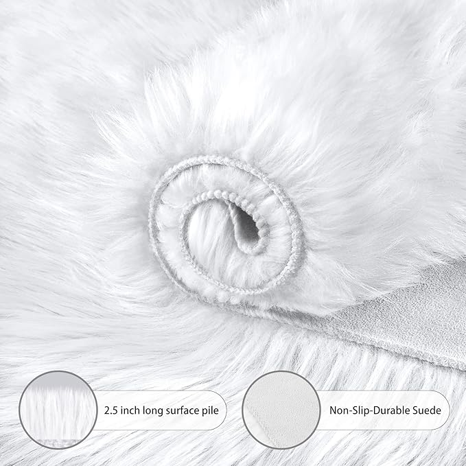 Ciicool 5 x 8 Feet Fluffy Faux Fur Area Rug White Faux Sheepskin Furry Rugs - Image 4