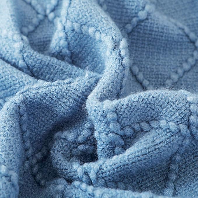 BOURINA Blue Throw Blanket 60x80 Inches Throw Textured Solid Soft Sofa Throw - Image 5