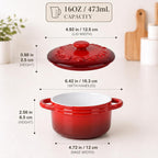 Mini Cocotte 16oz Ceramic Casserole Dishes with Handles & Lid,Set of 4 Oven Microwave Dishwasher Safe Ramekins