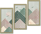 Putuo Decor Boho Mountain Wall Art Set of 3, Rustic Wooden Wall Decor, Nature-Inspired Geometric Artwork, Mid-Century Modern Aesthetic for Living Room, Bedroom, Office Brown 16.5 x 8.6 inch