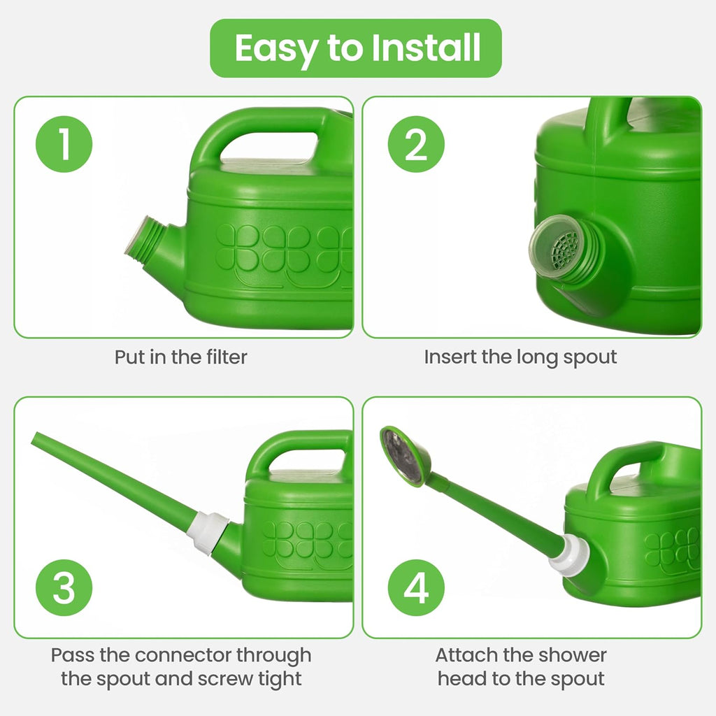 Plastic 1-Gallon Watering Can with Long Spout and Dual Handle for Indoor & Outdoor Plant Care, Lawn Maintenance and Yard Gardening