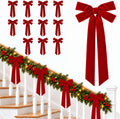 12 Pcs Red Velvet Bows for Christmas Tree, 5x10 Vintage Christmas Ribbons