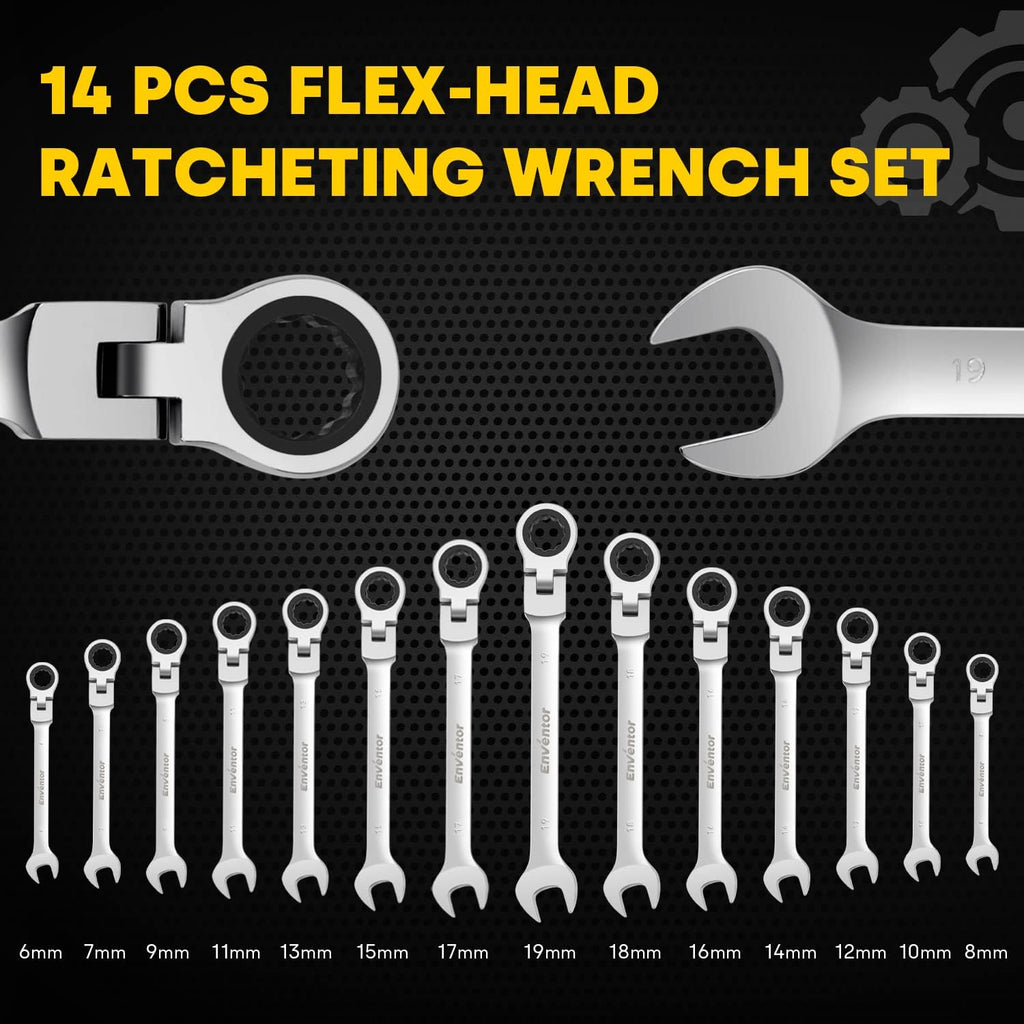 ENVENTOR 220 PCS Home Tool Kit & 14 PCS Wrench Set Metric 6-19mm