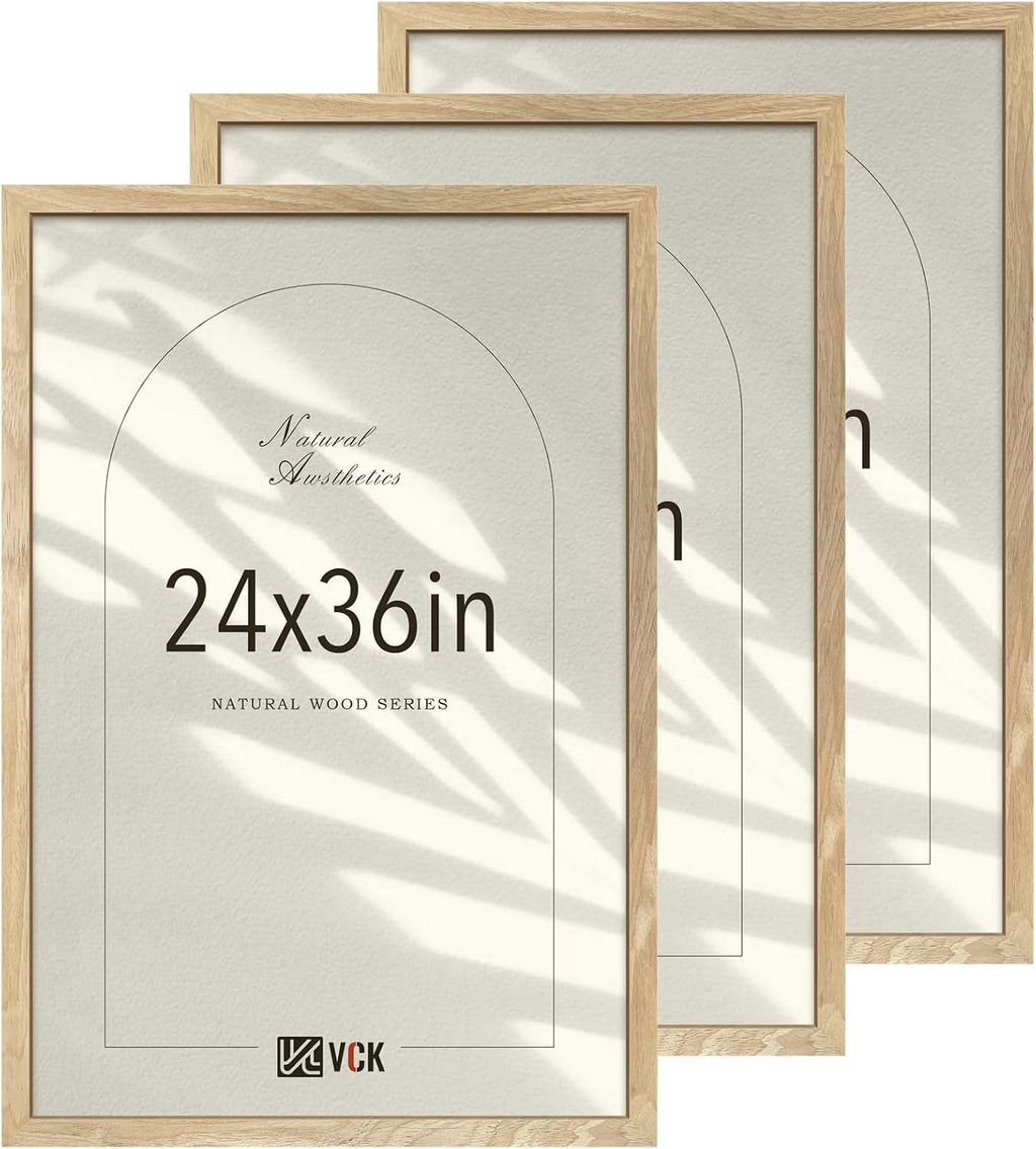 VCK 24x36 Poster Frame Set of 3, Natural Solid Wood, Wall Hanging