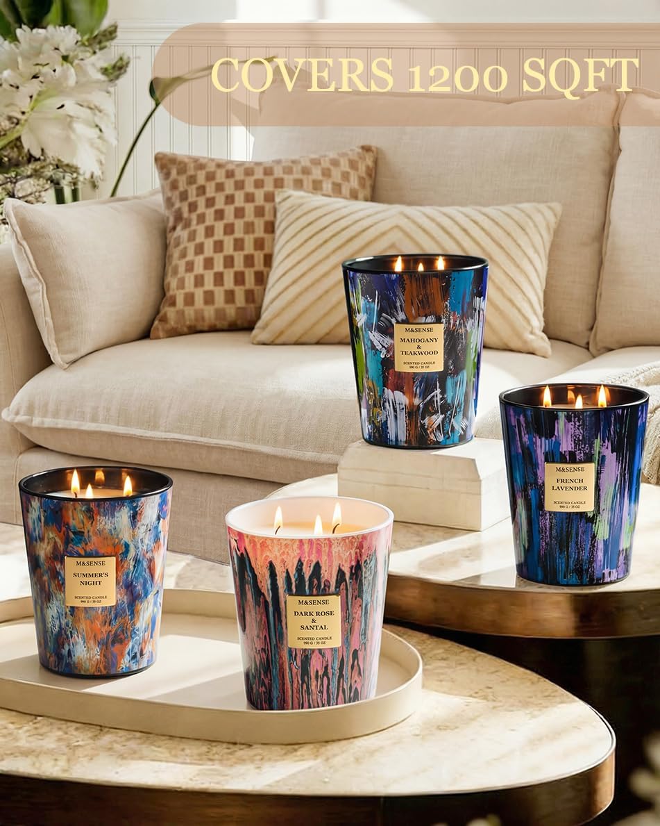 M&SENSE Palo Santo Scented Soy Candle, Large 3-Wick 35oz Candles