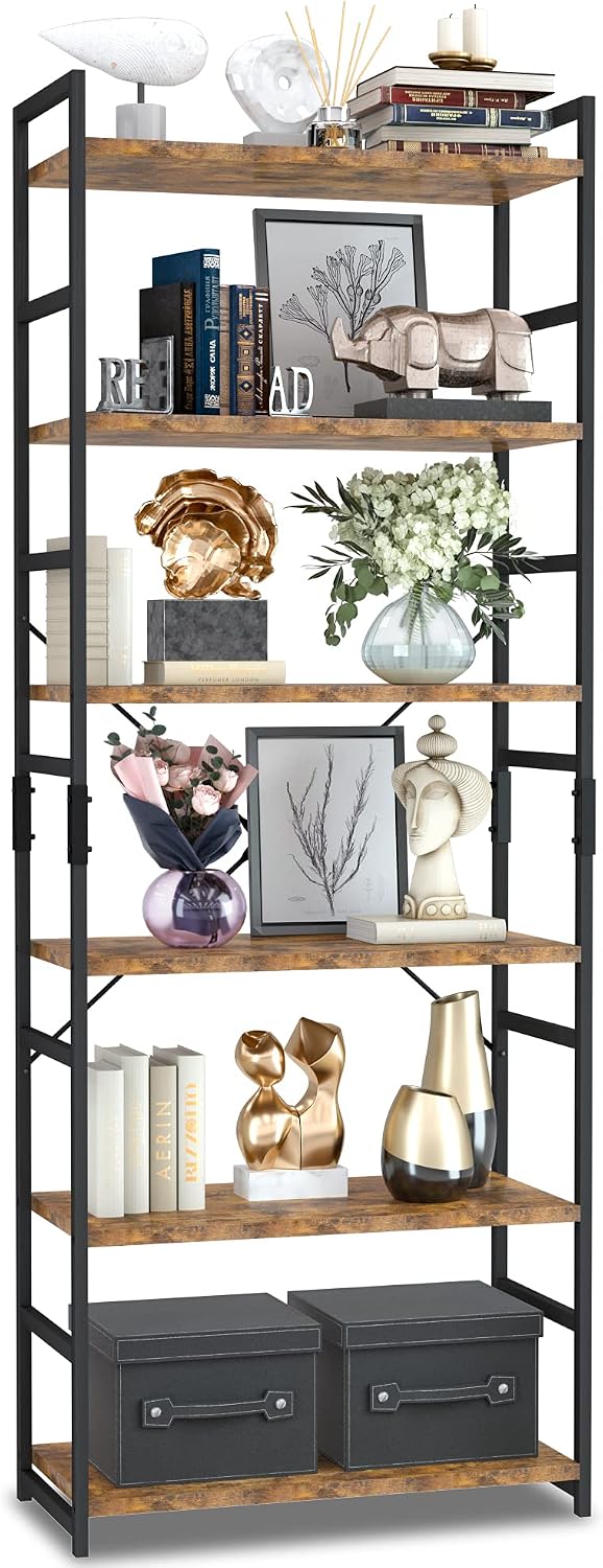 NUMENN 5 Tier Bookshelf, Tall Freestanding Open Storage Bookcase, Natural