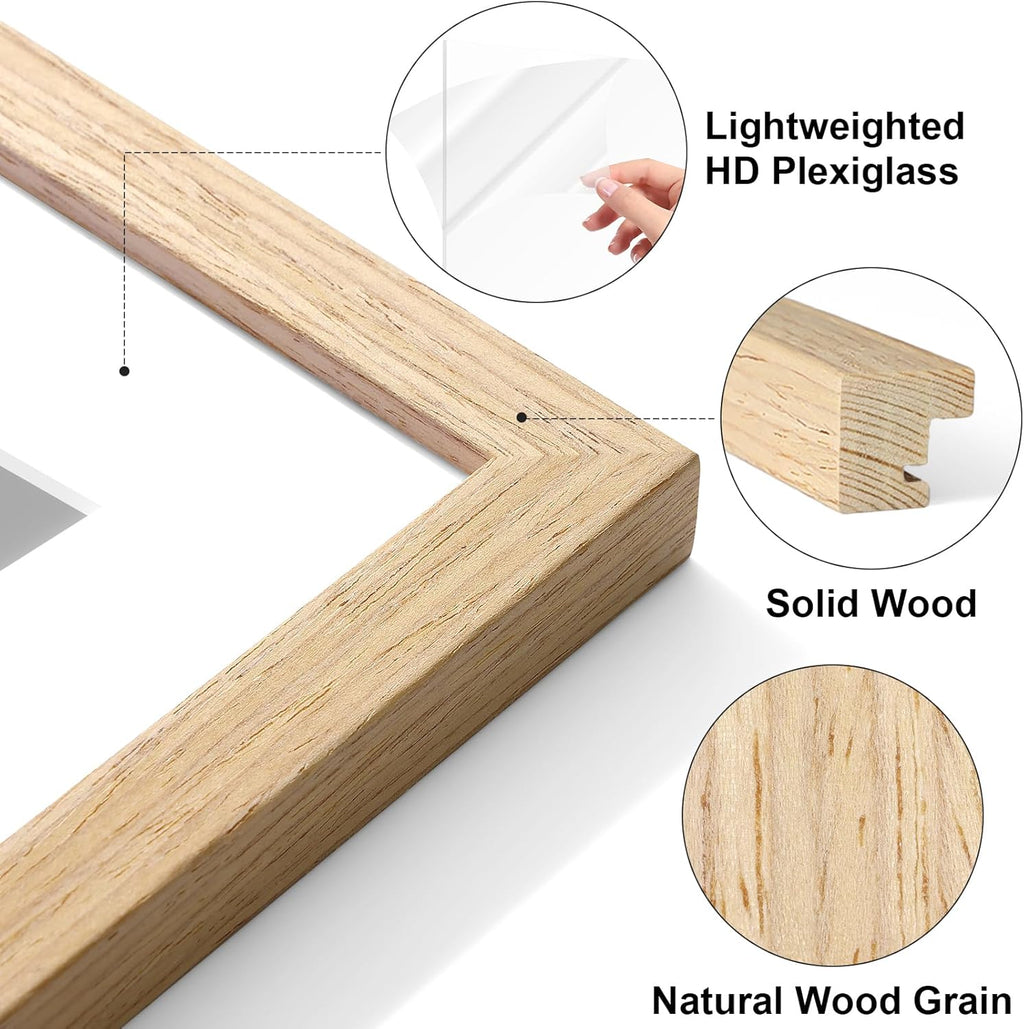 Vittanly Solid Wood 8x10 Picture Frame with Mat, Natural, 4 Pack