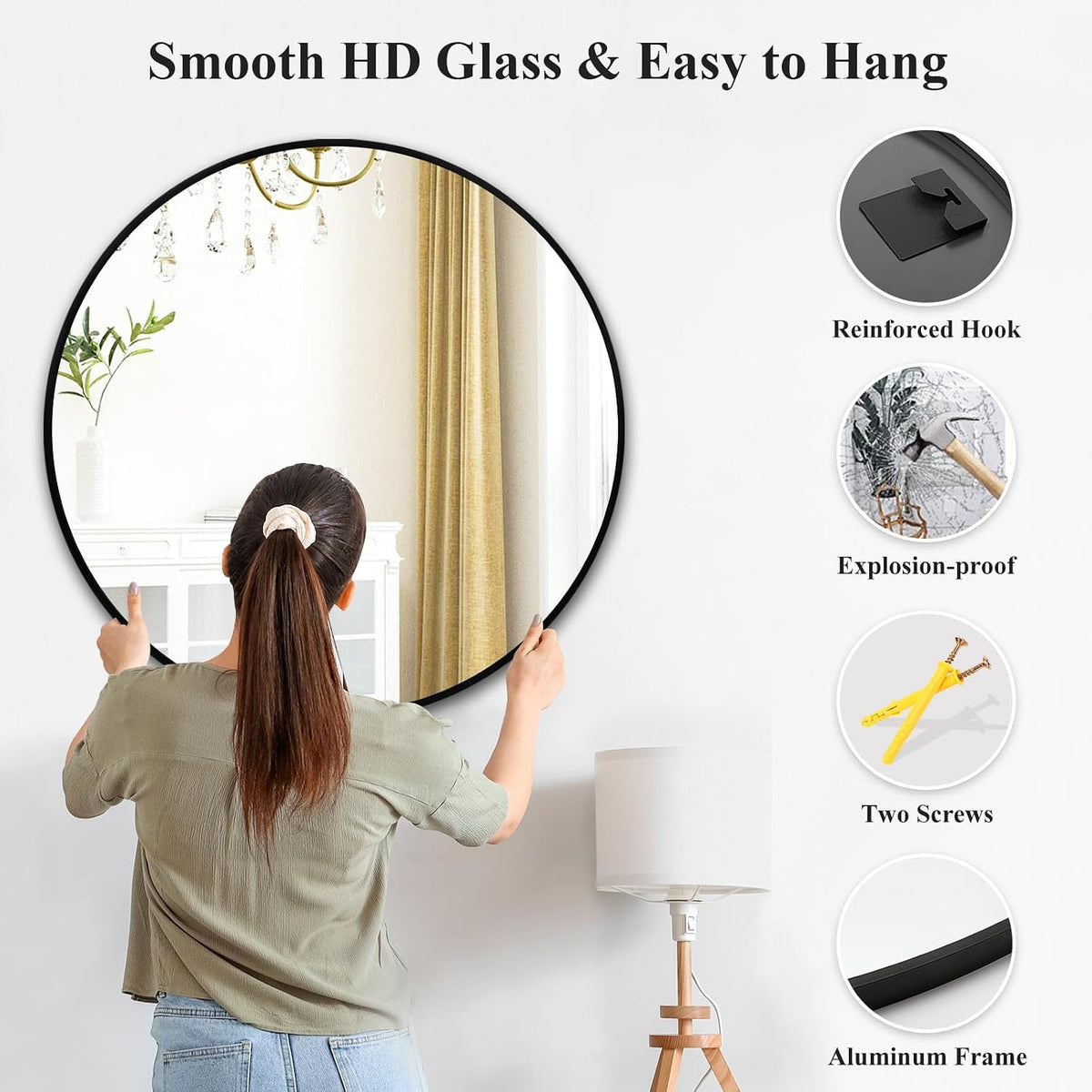 Black Round Mirror 30 Inch, Wall Circle Mirror for Bathroom, Matte Framed